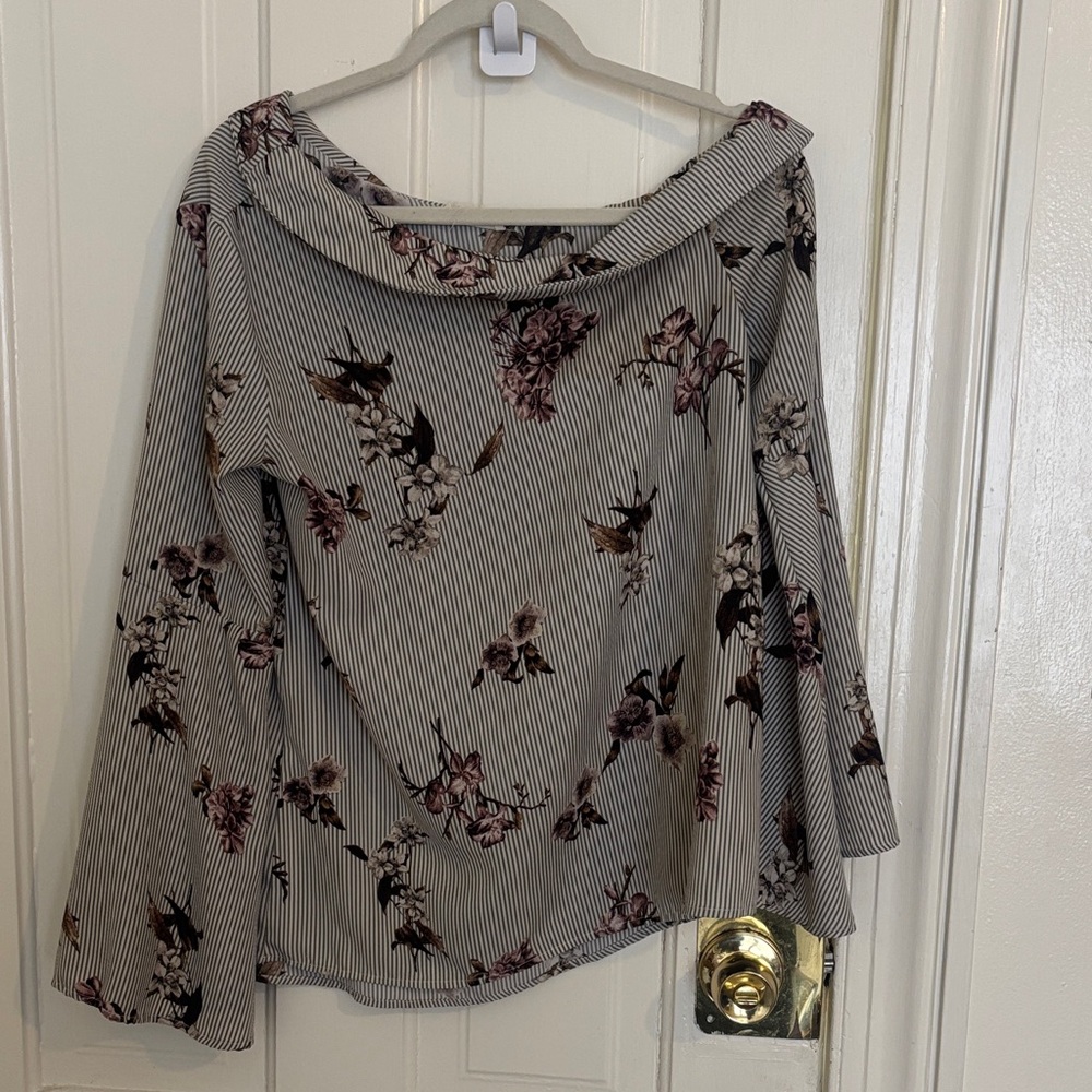 Peach Love California Striped Floral Blouse - Black, White, Pink